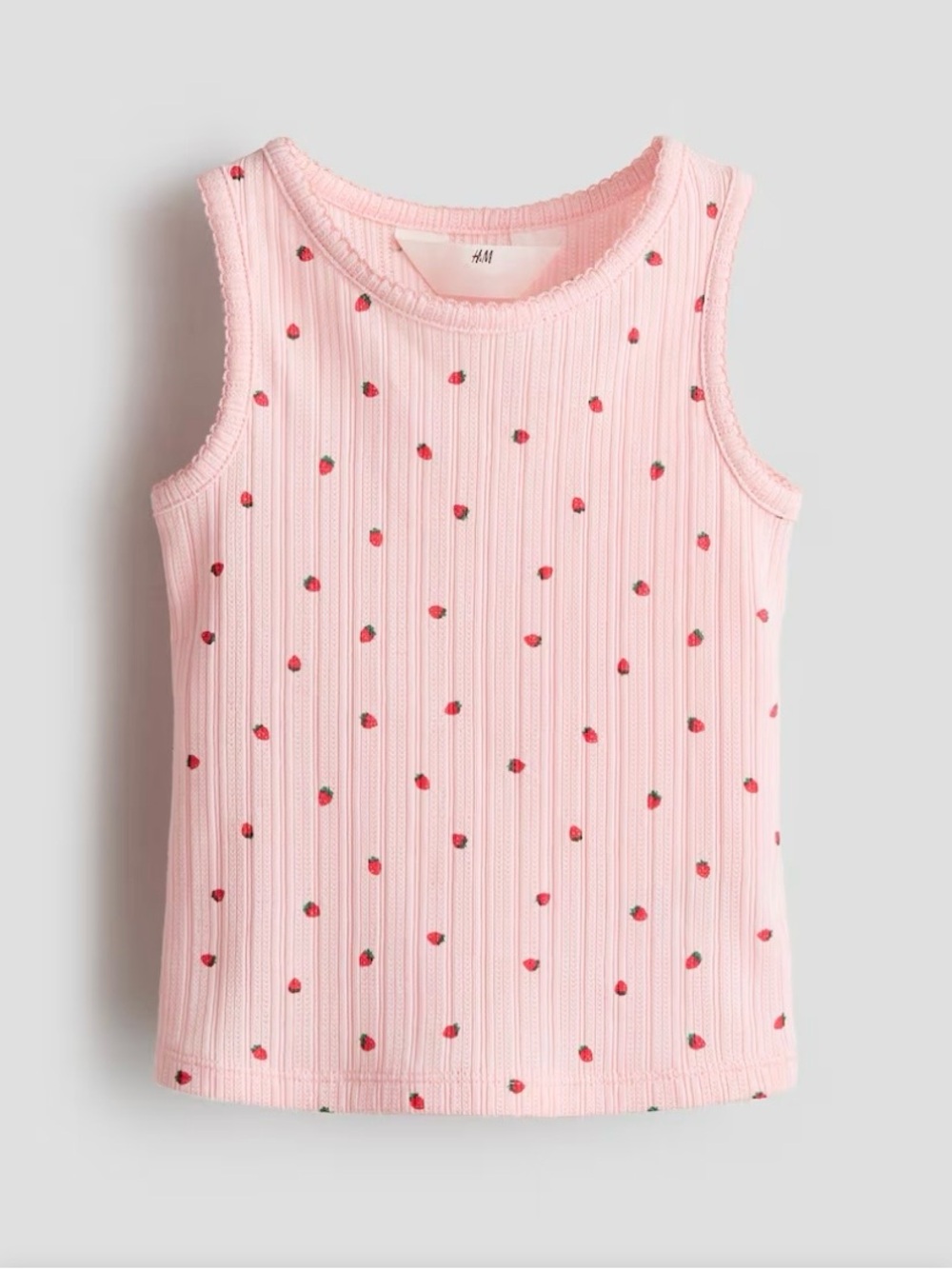 NWT H&M Pointelle Jersey Tank Top and Shorts Set Pink Strawberry Print
